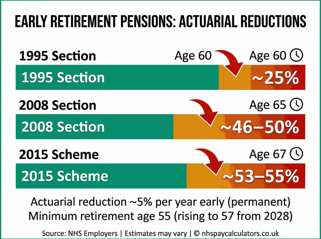 nhs early retirement actuarial reduction percentages 2026/27 by scheme at age 55